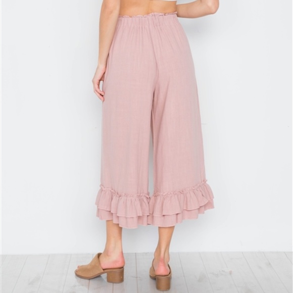 ♥️ 1 LEFT! High-Waist Linen Pink Boho Pants - Picture 6 of 8